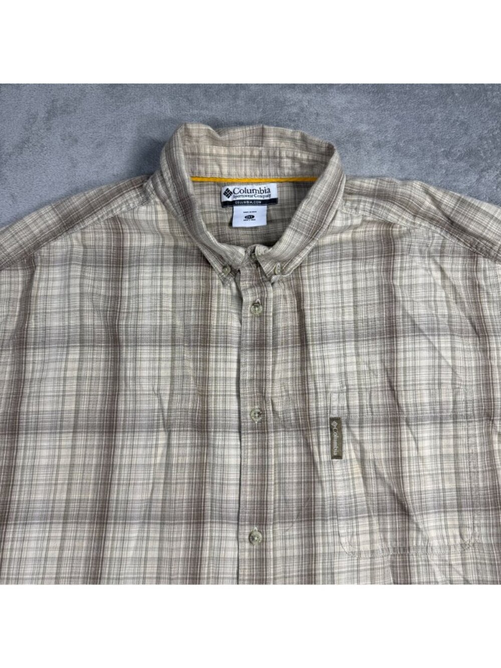 Columbia Brown Plaid Button Down Shirt Mens 2XL Tall Grunge Casual Cotton - Picture 2 of 7